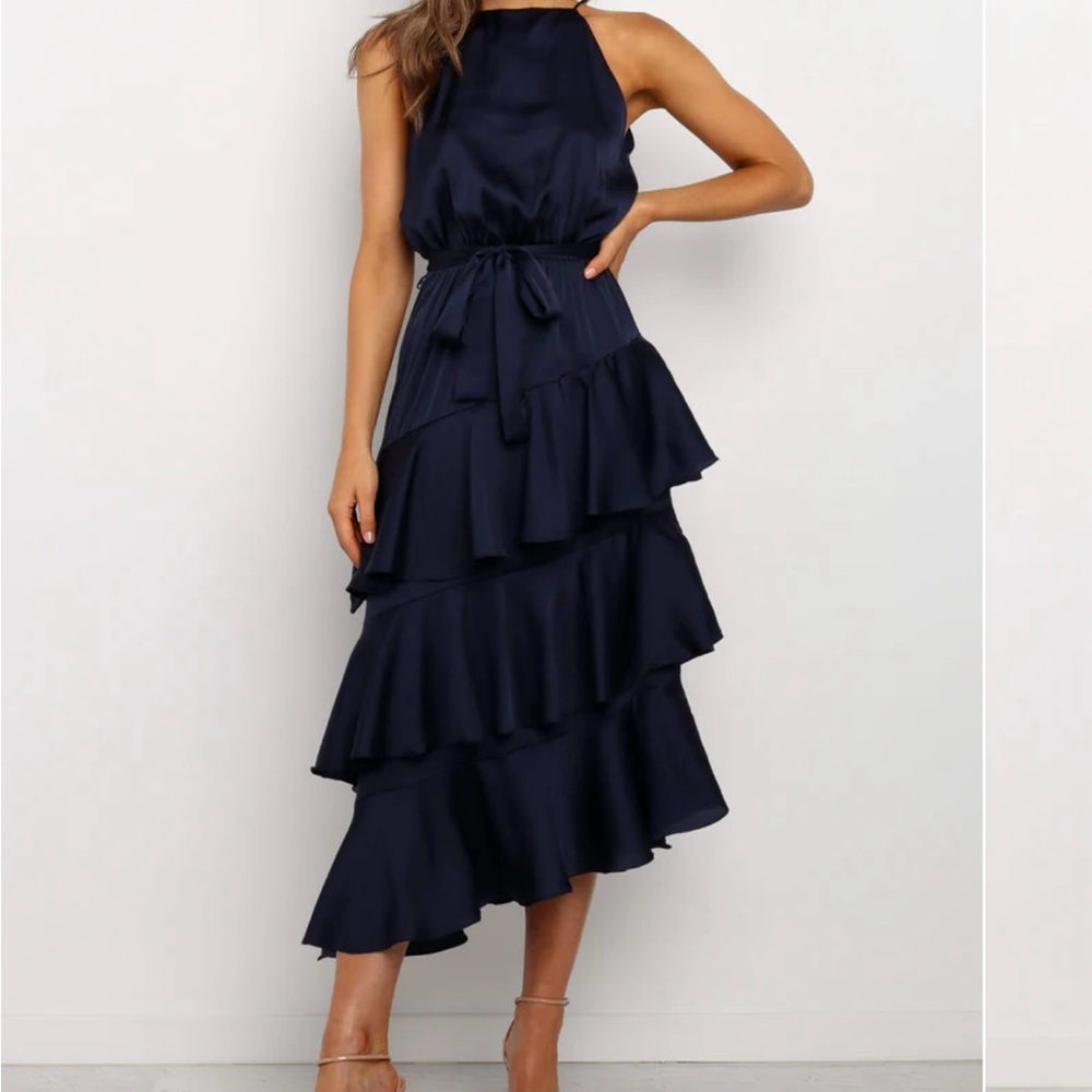 Petal & Pup Blue Tiered Ruffled Halter Sundress